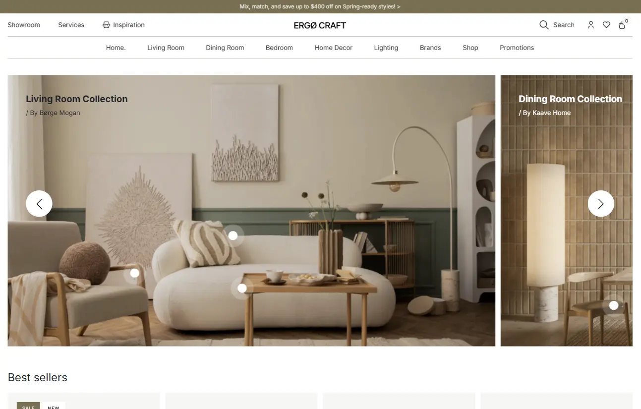 Ergo Craft interior and furniture website concept