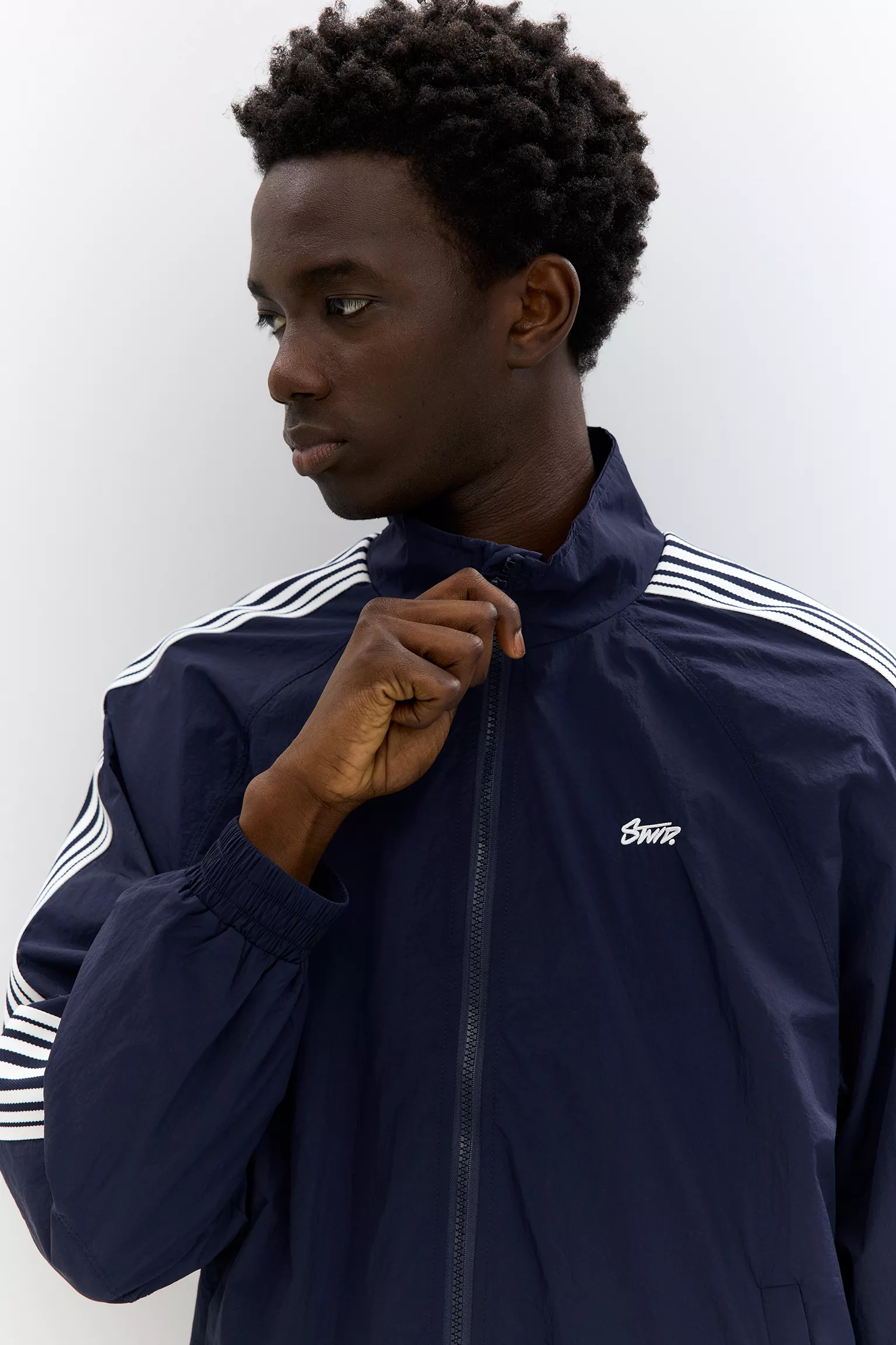 STWD raincoat with side stripes — another view